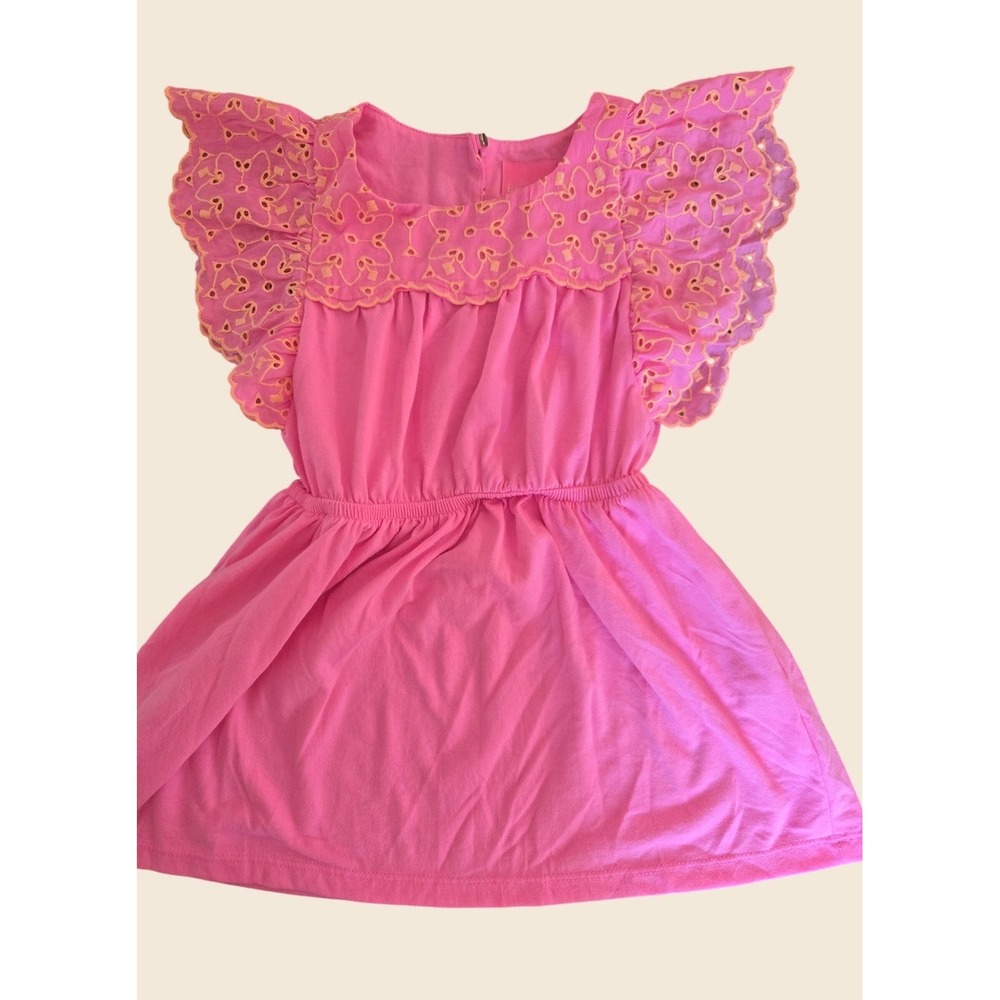 Lilly Pulitzer Girls Pink Eyelet Flutter Sleeve Knit Dress XS 2-3 010077